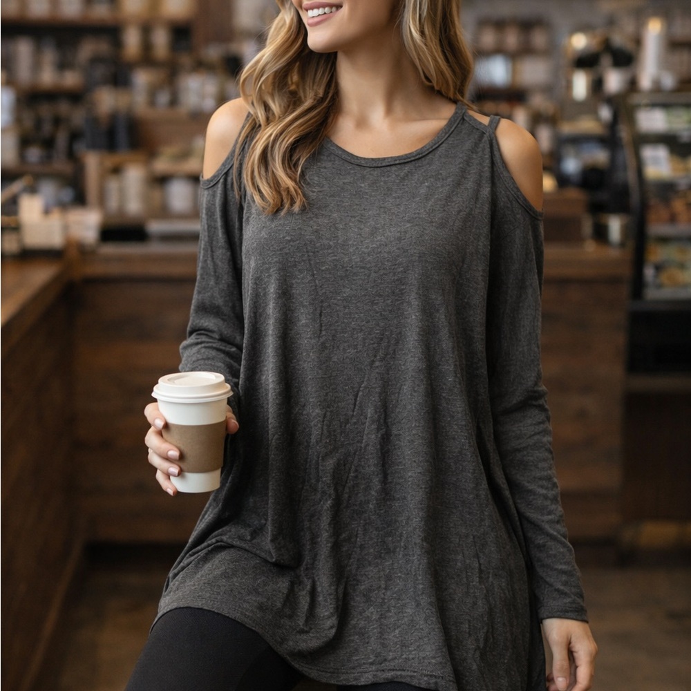 Stylish Dark Gray Cold Shoulder Tunic